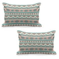 thumbnail image 1 of Tribal Quilted Pillowcover Set of 2, Vintage Design Native Style Geometric Triangles Print, Standard Queen Size Pillow Cover for Bedroom, 36" x 20", Cream Aqua and Peach, by Ambesonne, 1 of 1