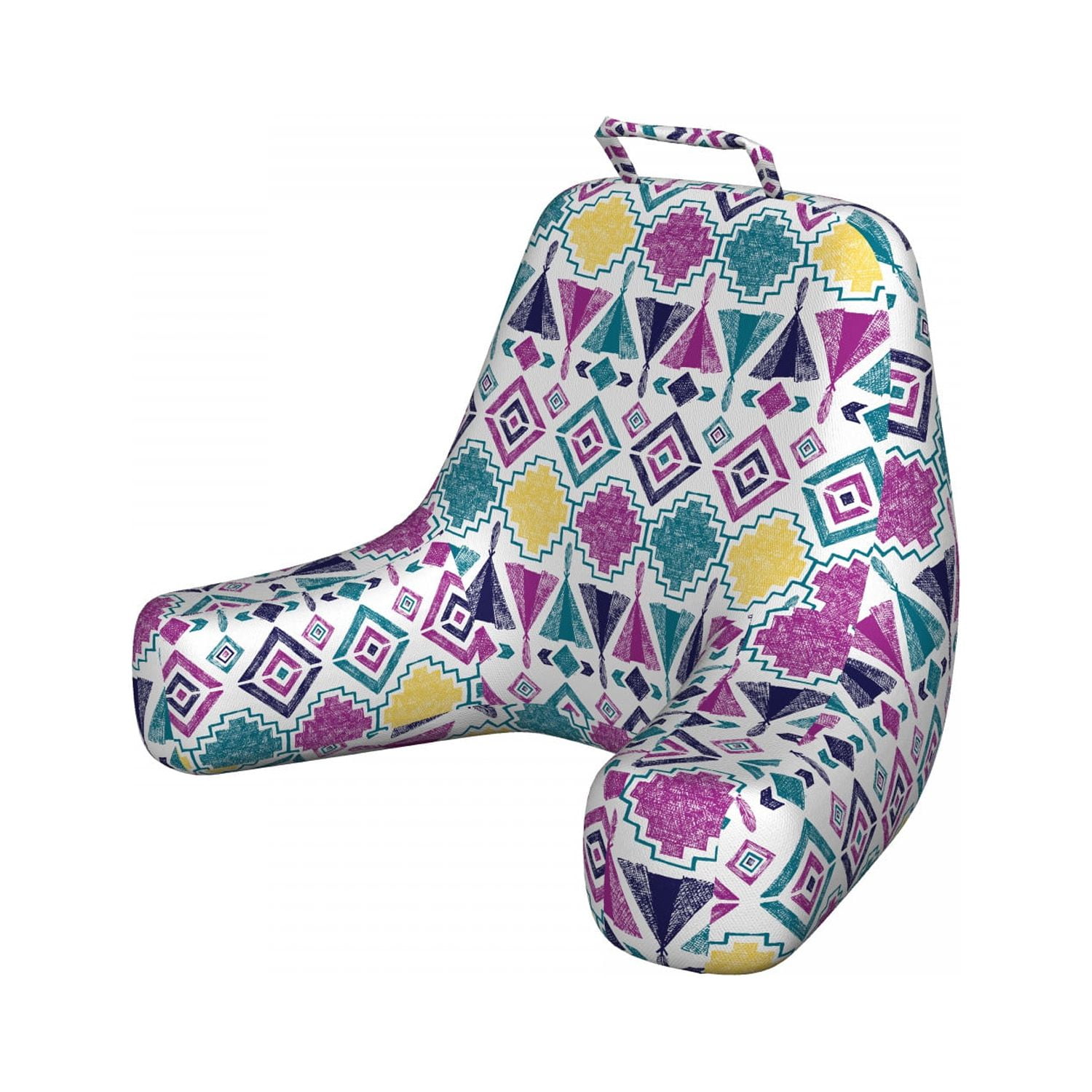 Tribal Reading Pillow, Sketchy Pattern of Colorful Ancient Tents and