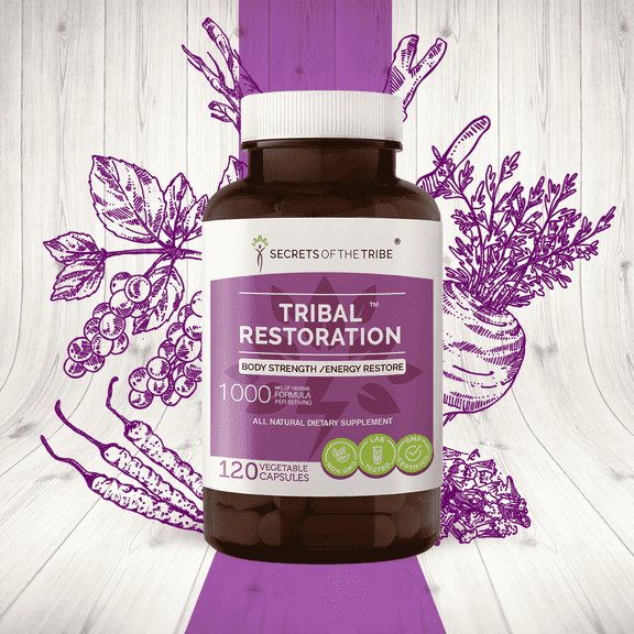 Secrets of the Tribe Tribal Restoration Capsules Dietary Supplement, Natural Herb Blend, Made from Ashwagandha, Maca, Schisandra, Rhodiola, Cordyceps, Eleuthero 120 Count