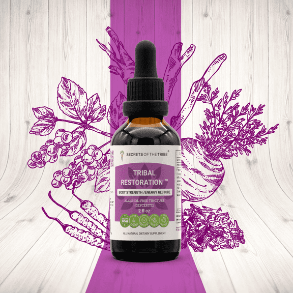 Secrets Of The Tribe Tribal Restoration Blend Tincture Dietary Supplement, Natural Extract, Made from Ashwagandha, Maca, Schisandra, Rhodiola, Cordyceps, Eleuthero 2 oz