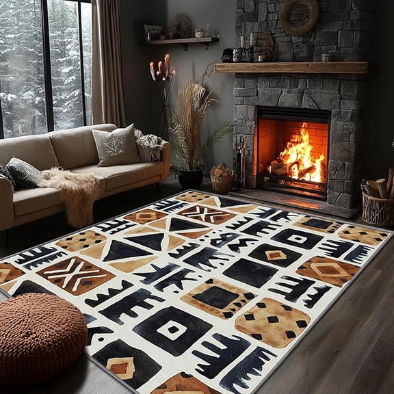 Tribal Rug, Aztec Southwestern Geometric Area Rug, Rustic Door Mat, Washable & Non Slip & Soft Small Carpet, Tribal Home Decor 3 x 4ft