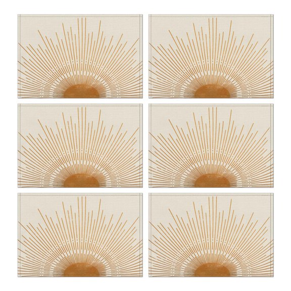 Tribal Rustic Artistic Boho Chic Flax Placemats Set of 6, 12x18 Inch Vintage Nordic Style Earthy Ethnic Patterns, Washable Style Table Mats for Dining Room