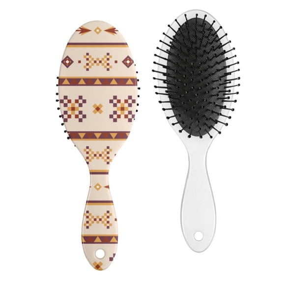 Tribal Rustic Pattern Hair Brush, Wooden Paddle Detangler for Women, Soft Bristles, Nordic Boho Fashion Styling Tool