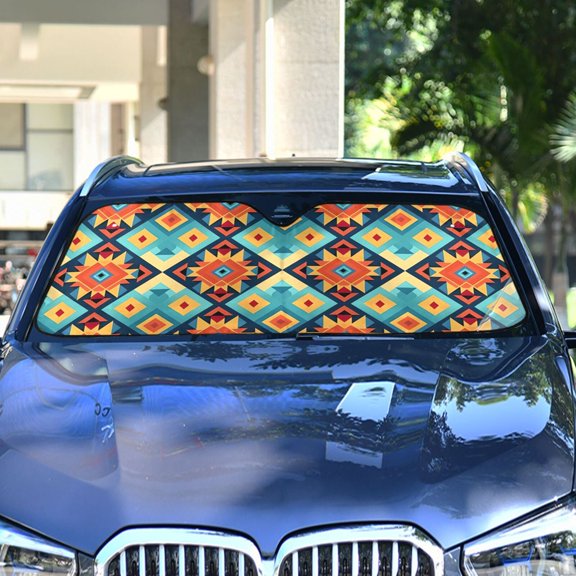 Tribal Rustic Pattern Retro Automotive Front Car Windshield Sun Shade Reflector Foldable for Front Fit for Cars Truck SUVs