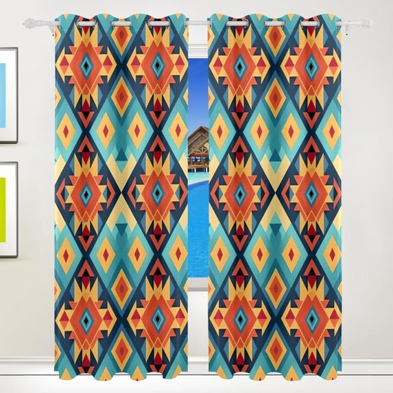 Tribal Rustic Pattern Retro Black Out Curtains 84 Inch Length for Bedroom Living Room Windows 2 Panels Set