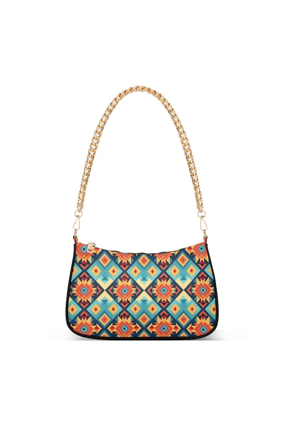 Tribal Rustic Pattern RetroWomen Small Shoulder Bag Crossbody Tote Hobo Bags Purse Clutch Handbags with Chain Strap for Women