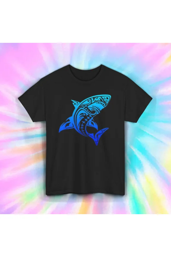 Tribal Shark Polynesian Shark Design Ocean Lover Graphic Top Unisex T-Shirt up to size 5XL