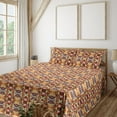 thumbnail image 1 of Ambesonne Tribal Fitted & Flat Sheet with Shams 4 Pcs Set, Mosaic Look Squares Ethno, Full, Yellow Green Vermilion, 1 of 5