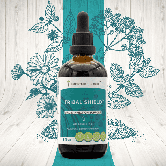 Secrets Of The Tribe Tribal Shield Blend Tincture Dietary Supplement, Natural Extract, Made from Elder Flower, Calendula, Lemon Balm, Echinacea, Oregon Grape 4 oz