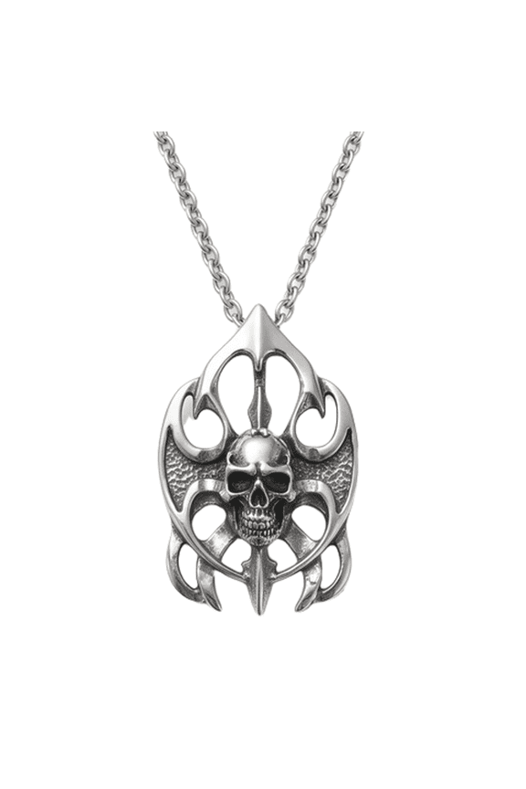Tribal Skull Pendant Necklace Stainless Steel 18 Inch Cable Chain Silver Tone Gothic Biker Punk Jewelry Gift Mens Accessory