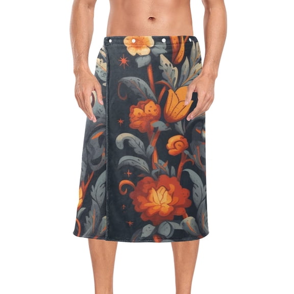 Tribal Snake Leaves Bath Towel Wrap for Man Adjustable Shower Wrap Button Closure Body Towel for Sauna Gym