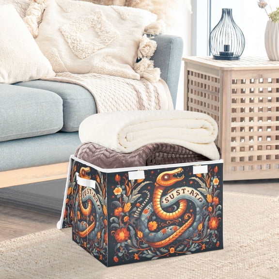 Tribal Snake Leaves Storage Basket Foldable Laundry Basket Shelf Kids Toy Storage Container Organizer with Handles