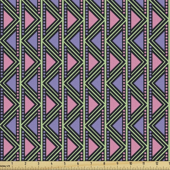 Ambesonne Tribal Fabric by the Yard Upholstery, Herringbone Motifs, 1 Yard, Pink Lilac Pale Green