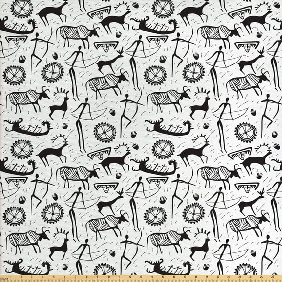 Ambesonne Tribal Fabric by the Yard Upholstery, Pattern Animal, 2 Yards, Black and White