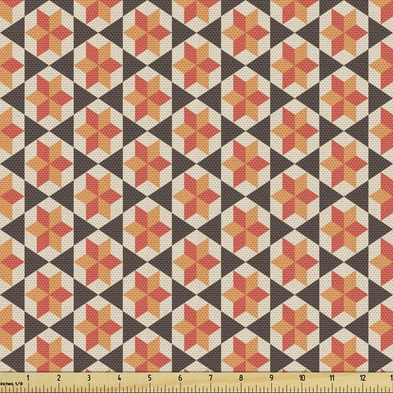 Tribal Sofa Upholstery Fabric by the Yard, Geometric Rhombuses with 6 Pointed Star Pattern Traditional Oriental Arrangement, Decorative Fabric for DIY and Home Accents, Multicolor by Ambesonne