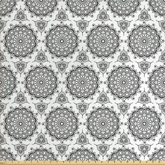 Ambesonne Tribal Fabric by the Yard Upholstery, South Eastern Pattern, 5 Yards, Black and White