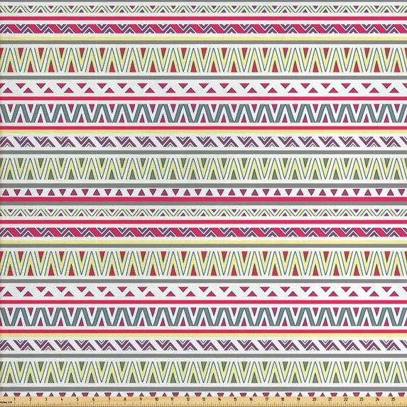 Ambesonne Tribal Fabric by the Yard Upholstery, Abstract Stripes, 5 Yards, Dark Coral Pale Blue