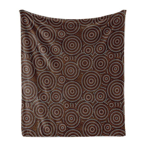 Tribal Soft Flannel Fleece Blanket, Traditional Australian Shapes Aboriginal Art Abstract Dotted Circles, Cozy Plush for Indoor and Outdoor Use, 60" x 80", Orange and Charcoal Grey, by Ambesonne