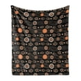 thumbnail image 1 of Tribal Soft Flannel Fleece Throw Blanket, Aboriginal Art in Funky Ethnic Tones Dotted Circle Round Boomerangs, Cozy Plush for Indoor and Outdoor Use, 50" x 70", Orange and Charcoal Grey, by Ambesonne, 1 of 5