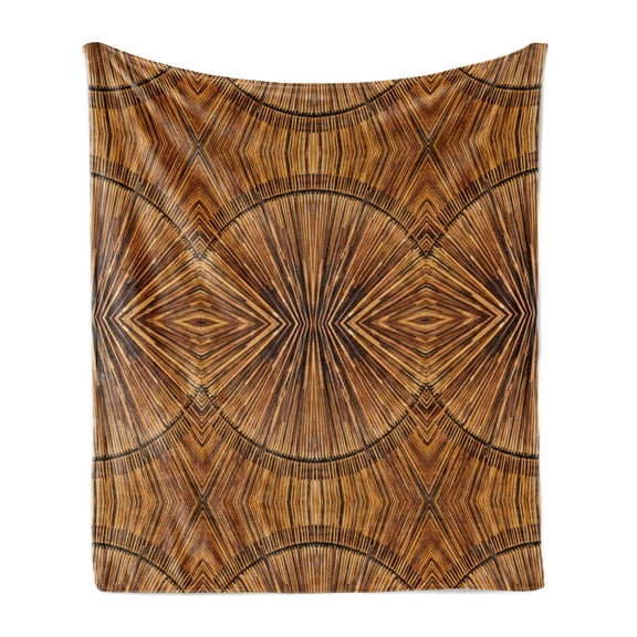 Tribal Soft Flannel Fleece Throw Blanket, Boho Bamboo Pattern Prehistoric Eastern Jagged Wood Style Print, Cozy Plush for Indoor and Outdoor Use, 50" x 70", Ginger, by Ambesonne