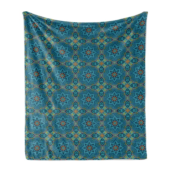 Tribal Soft Flannel Fleece Throw Blanket, Composition of Blooming Flowers Abstract Colorful Design with Circles and Rhombus, Cozy Plush for Indoor and Outdoor Use, 60" x 80", Multicolor, by Ambesonne