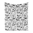 thumbnail image 1 of Tribal Soft Flannel Fleece Throw Blanket, Culture Pattern with Traditional Animal and Arrows Folk Design, Cozy Plush for Indoor and Outdoor Use, 70" x 90", Black and White, by Ambesonne, 1 of 5