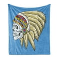thumbnail image 1 of Tribal Soft Flannel Fleece Throw Blanket, Dead Skull with Feathers Tattoo Folk Aztec Pattern, Cozy Plush for Indoor and Outdoor Use, 50" x 70", Violet Blue Cream Pearl, by Ambesonne, 1 of 6