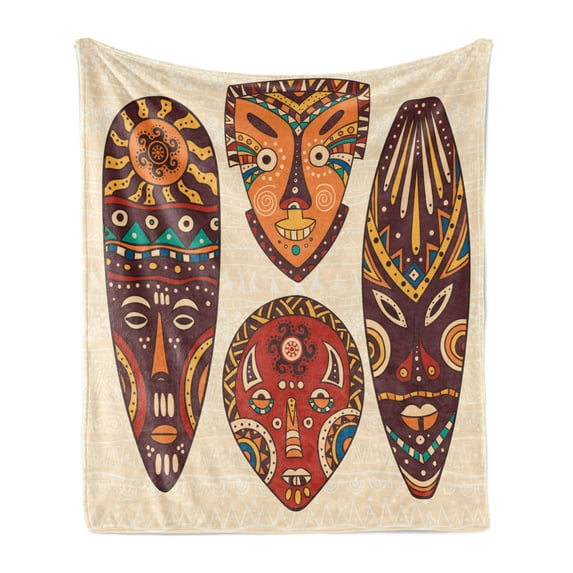 Tribal Soft Flannel Fleece Throw Blanket, Folkloric Art Pattern on Accessories Indigenous Culture Colorful Artwork Print, Cozy Plush for Indoor and Outdoor Use, 50" x 60", Multicolor, by Ambesonne