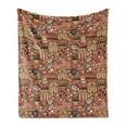 thumbnail image 1 of Tribal Soft Flannel Fleece Throw Blanket, Grunge and Tribal Inspired Pattern of Prehistoric Artwork of Animals, Cozy Plush for Indoor and Outdoor Use, 50" x 70", Cinnamon Khaki, by Ambesonne, 1 of 5