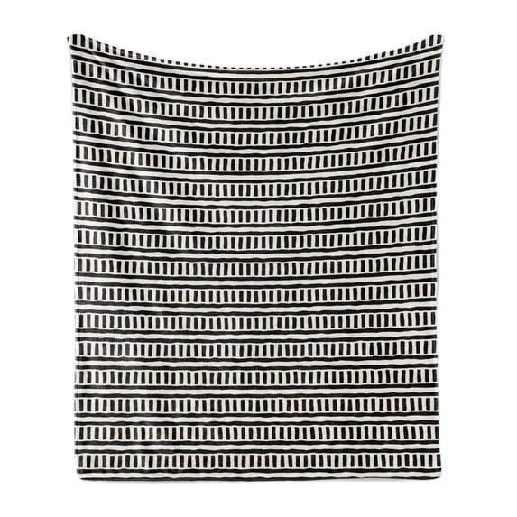 Tribal Soft Flannel Fleece Throw Blanket, Hand Drawn Abstract Style Pattern with Curvilinear Lines and Shapes, Cozy Plush for Indoor and Outdoor Use, 70" x 90", Charcoal Grey Eggshell, by Ambesonne