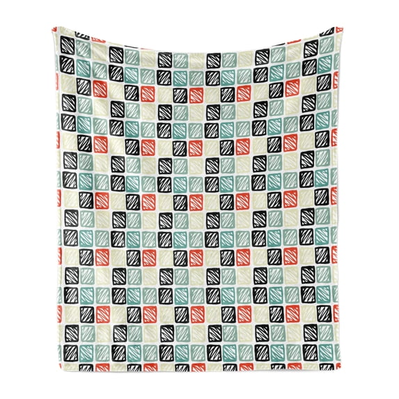 Tribal Soft Flannel Fleece Throw Blanket, Hand Drawn Composition of Grid Style Squares with Chevron Zigzag Stripes Pattern, Cozy Plush for Indoor and Outdoor Use, 60" x 80", Multicolor, by Ambesonne