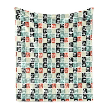 Tribal Soft Flannel Fleece Throw Blanket, Hand Drawn Composition of Grid Style Squares with Chevron Zigzag Stripes Pattern, Cozy Plush for Indoor and Outdoor Use, 70" x 90", Multicolor, by Ambesonne