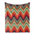thumbnail image 1 of Tribal Soft Flannel Fleece Throw Blanket, Hand Paint Zigzag Pattern Effects Brushstrokes, Cozy Plush for Indoor and Outdoor Use, 50" x 70", Sea Green Marigold, by Ambesonne, 1 of 5