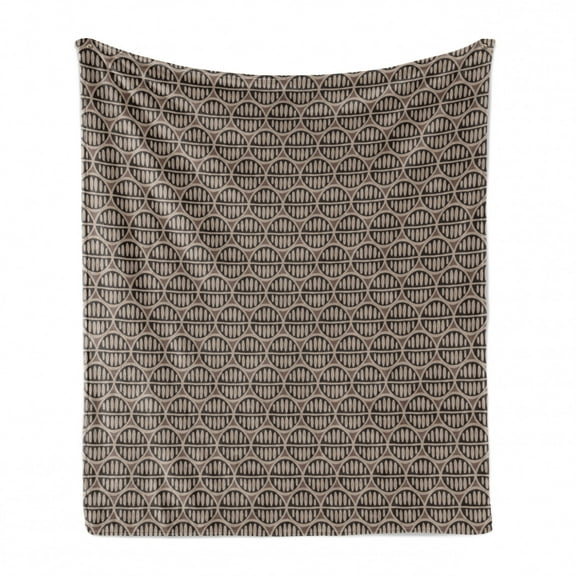Tribal Soft Flannel Fleece Throw Blanket, Native Clannish Pattern of Coffee Bean Inspired Leaf Motifs, Cozy Plush for Indoor and Outdoor Use, 70" x 90", Warm Taupe Dark Brown, by Ambesonne