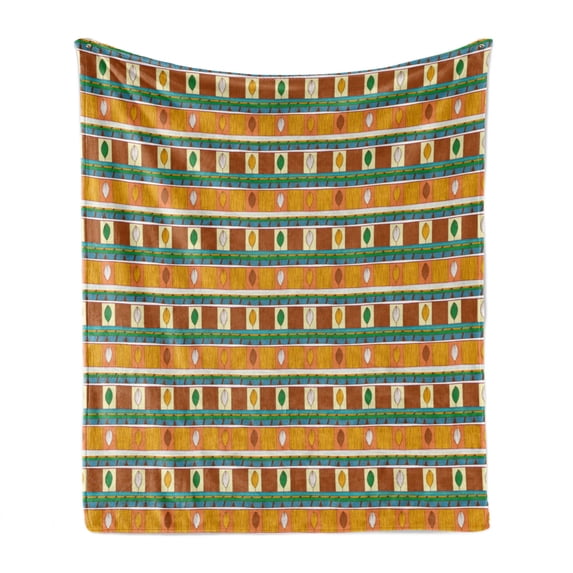 Tribal Soft Flannel Fleece Throw Blanket, Native Hand Drawn and Earth Color Toning Tribal Motifs, Cozy Plush for Indoor and Outdoor Use, 70" x 90", Multicolor, by Ambesonne