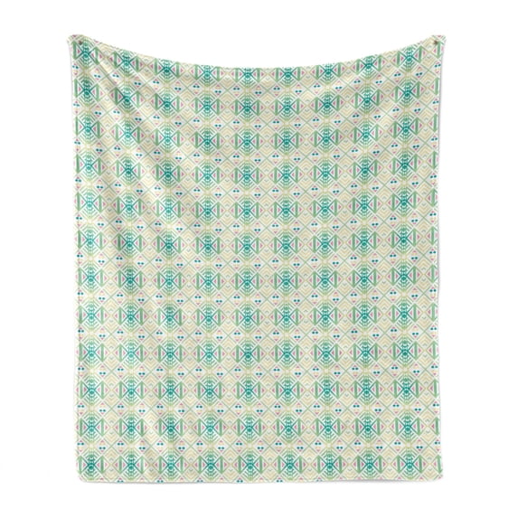 Tribal Soft Flannel Fleece Throw Blanket, Native Themed Repetitive Pattern with Geometric Shapes Dots Rhombs and Triangles, Cozy Plush for Indoor and Outdoor Use, 60" x 80", Multicolor, by Ambesonne