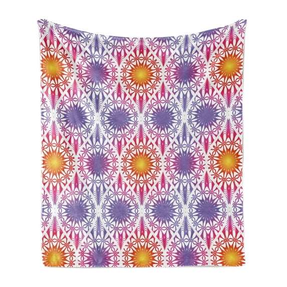 Tribal Soft Flannel Fleece Throw Blanket, Pattern of Ogee Inspired Motifs Floral Elements in Gradient Tones, Cozy Plush for Indoor and Outdoor Use, 50" x 60", Multicolor, by Ambesonne