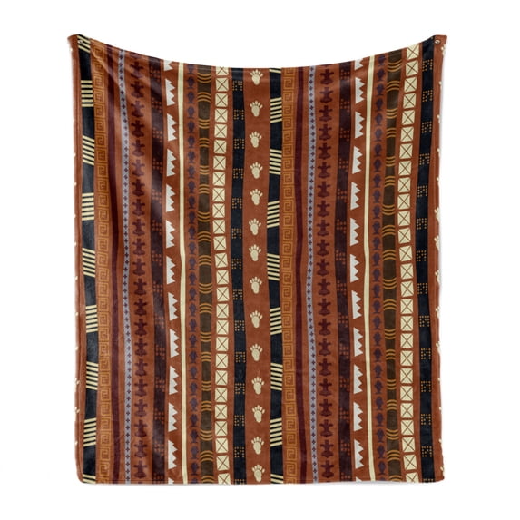 Tribal Soft Flannel Fleece Throw Blanket, Pattern of Vertical Stripes with Vintage Abstract Details and Cultural Ornaments, Cozy Plush for Indoor and Outdoor Use, 60" x 80", Multicolor, by Ambesonne