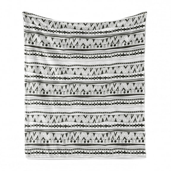 Tribal Soft Flannel Fleece Throw Blanket, Prehistoric Aztec with Circles Triangles Tribal Folk Pattern, Cozy Plush for Indoor and Outdoor Use, 50" x 70", Charcoal Grey White, by Ambesonne