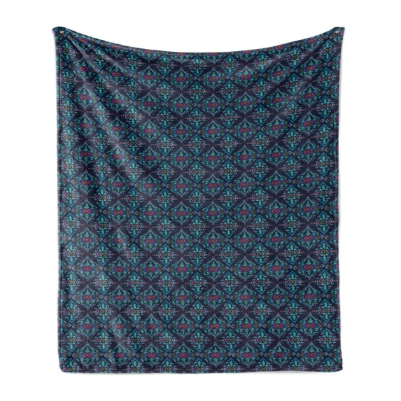 Tribal Soft Flannel Fleece Throw Blanket, Repeating Colorful Pattern with Abstract Geometrical Shapes, Cozy Plush for Indoor and Outdoor Use, 50" x 70", Multicolor, by Ambesonne