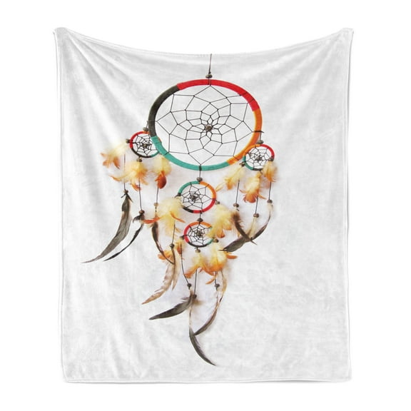 Tribal Soft Flannel Fleece Throw Blanket, Retro Style Bohemian Dreamcatcher Image Indigenous Culture Feather, Cozy Plush for Indoor and Outdoor Use, 50" x 60", Multicolor, by Ambesonne
