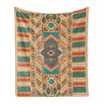 thumbnail image 1 of Tribal Soft Flannel Fleece Throw Blanket, Secret Tribe Pattern in Bohemian Style, Cozy Plush for Indoor and Outdoor Use, 60" x 80", Apricot Orange and Teal, by Ambesonne, 1 of 6