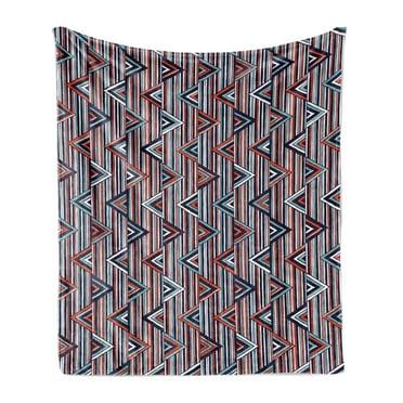 Tribal Soft Flannel Fleece Throw Blanket, Striped Abstract Pattern with Creative Triangles Artwork, Cozy Plush for Indoor and Outdoor Use, 60" x 80", Cinnamon Black Teal, by Ambesonne