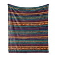 thumbnail image 1 of Tribal Soft Flannel Fleece Throw Blanket, Striped Retro Pattern Rich Mexican Color Folkloric Print, Cozy Plush for Indoor and Outdoor Use, 50" x 60", Teal Plum and Orange, by Ambesonne, 1 of 6