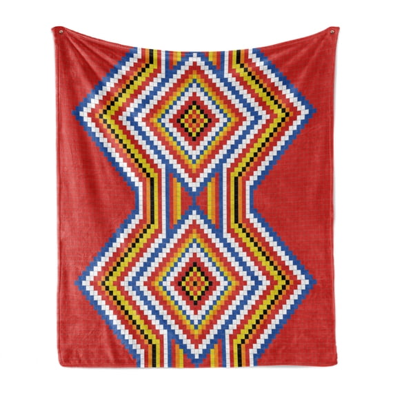 Tribal Soft Flannel Fleece Throw Blanket, Traditional Style Mosaic Pattern Image, Cozy Plush for Indoor and Outdoor Use, 70" x 90", Multicolor, by Ambesonne