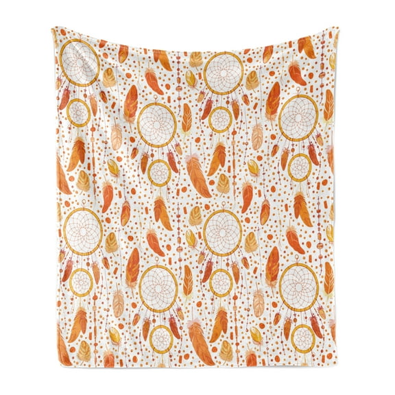 Tribal Soft Flannel Fleece Throw Blanket, Various Sized Dreamcatchers Native Change Illustration, Cozy Plush for Indoor and Outdoor Use, 50" x 70", Orange White, by Ambesonne