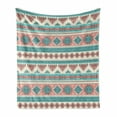 thumbnail image 1 of Tribal Soft Flannel Fleece Throw Blanket, Vintage Design Native Style Geometric Triangles Print, Cozy Plush for Indoor and Outdoor Use, 60" x 80", Cream Aqua and Peach, by Ambesonne, 1 of 6