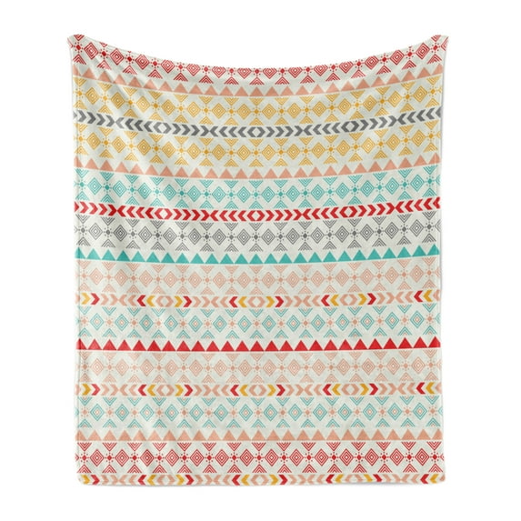 Tribal Soft Flannel Fleece Throw Blanket, Vintage Seamless Geometrical Design with Bohemian Stripes Shapes Pattern, Cozy Plush for Indoor and Outdoor Use, 50" x 70", Multicolor, by Ambesonne