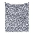 thumbnail image 1 of Tribal Soft Flannel Fleece Throw Blanket, Vintage with Wavy Curved Lines and Little Triangles Folk Prehistoric Print, Cozy Plush for Indoor and Outdoor Use, 70" x 90", Dark Blue White, by Ambesonne, 1 of 5