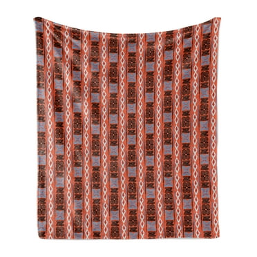 Tribal Soft Flannel Fleece Throw Blanket, Warm Colored Background with Culture Rhombuses Lines and Swirls Illustration, Cozy Plush for Indoor and Outdoor Use, 50" x 70", Multicolor, by Ambesonne